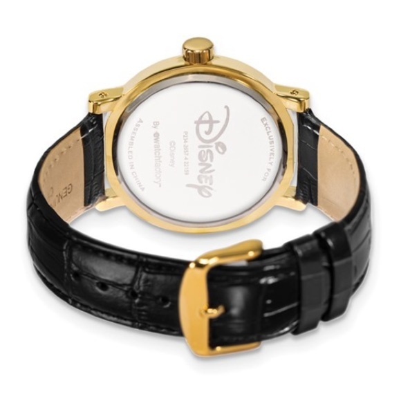 Disney Adult Mickey Mouse Gold-tone with Moving Hands Black Leather Band Watch - Picture 4 of 6